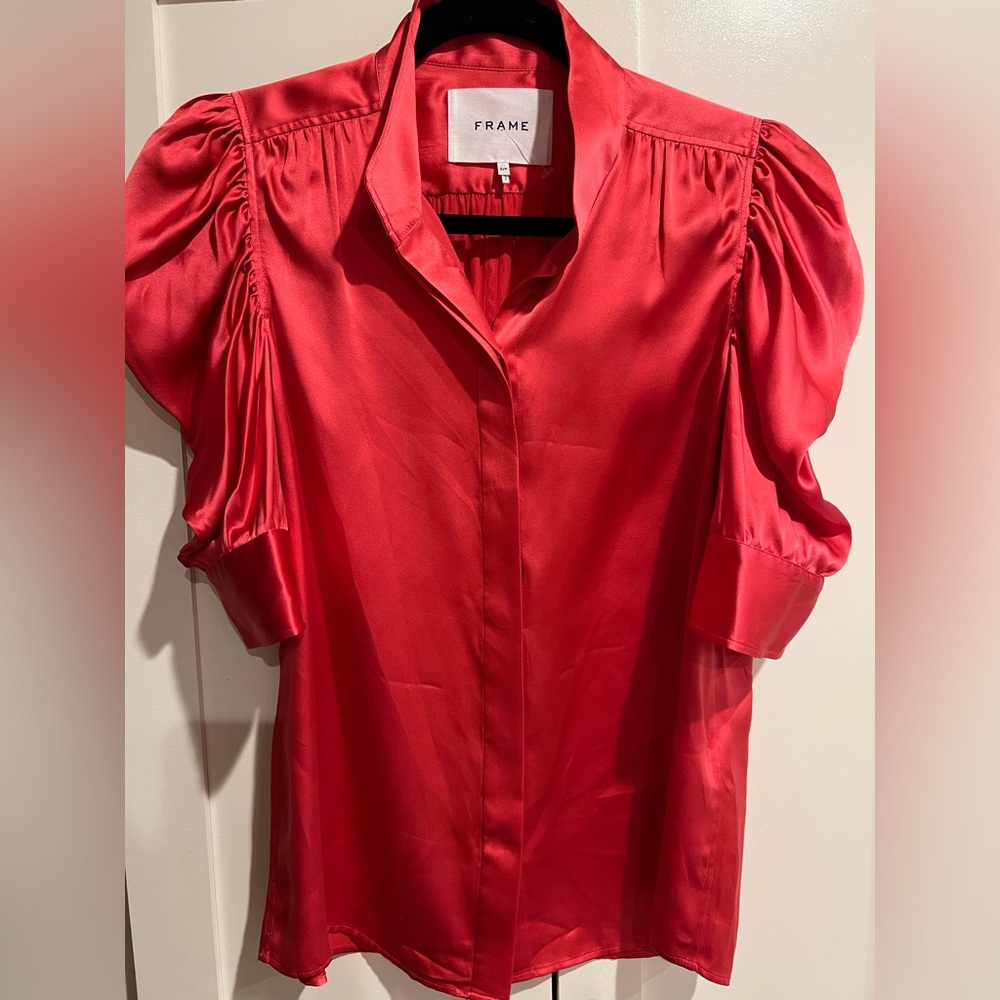 FRAME
Gillian ruched silk-satin top